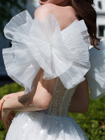 Robe de mariée trapèze à paillettes en forme de cœur avec manches amovibles