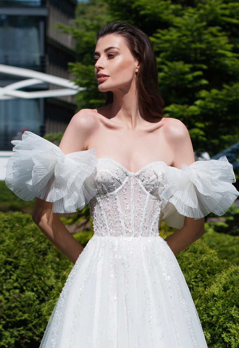 Sweatheart A-Line Glitter Wedding Dress with Removable Sleeves HAREM's Brides Sweatheart A-Line Glitter Wedding Dress with Removable Sleeves HAREM's Brides