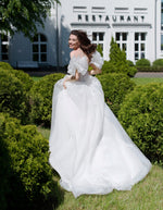 Sweatheart A-Line Glitter Wedding Dress with Removable Sleeves