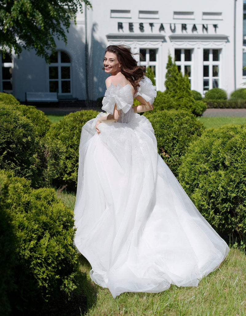 Robe de mariée trapèze à paillettes en forme de cœur avec manches amovibles