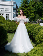 Sweatheart A-Line Glitter Wedding Dress with Removable Sleeves