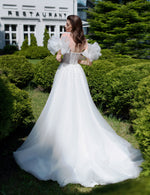 Sweatheart A-Line Glitter Wedding Dress with Removable Sleeves