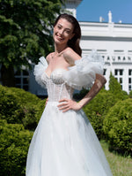 Sweatheart A-Line Glitter Wedding Dress with Removable Sleeves
