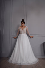 Long Sleeve A-Line Plussize Glitter Wedding Gown