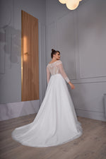 Long Sleeve A-Line Plussize Glitter Wedding Gown