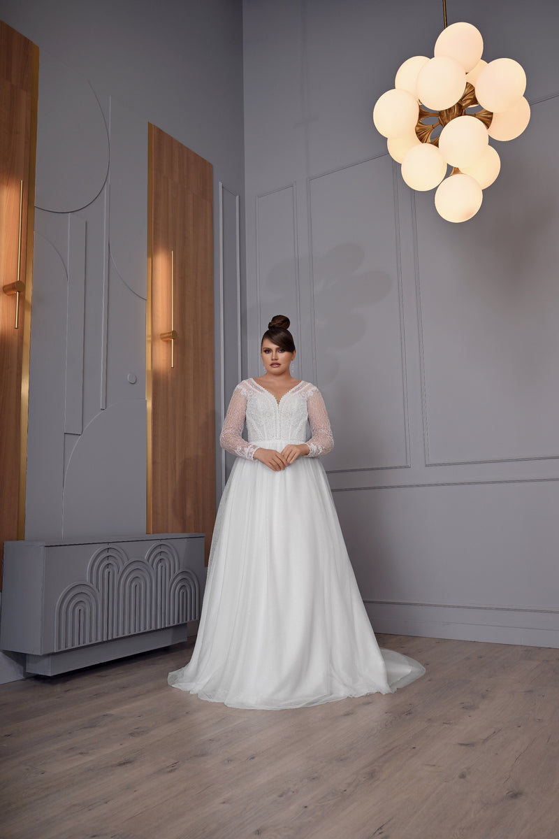 Long Sleeve A-Line Plussize Glitter Wedding Gown