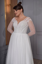 Long Sleeve A-Line Plussize Glitter Wedding Gown