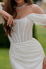 Off-Shoulder Mermaid Glitter Wedding Dress with Beaded Details