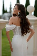 Off-Shoulder Mermaid Glitter Wedding Dress with Beaded Details