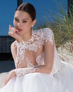 Long Sheer Sleeve A-Line Wedding Dress with a Stunning Lace Top