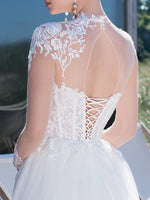 Long Sheer Sleeve A-Line Wedding Dress with a Stunning Lace Top