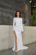 Long Sleeve Mermaid Minimalist Wedding Dress With Open Back