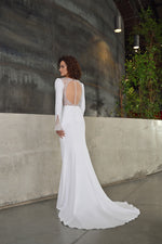 Long Sleeve Mermaid Minimalist Wedding Dress With Open Back