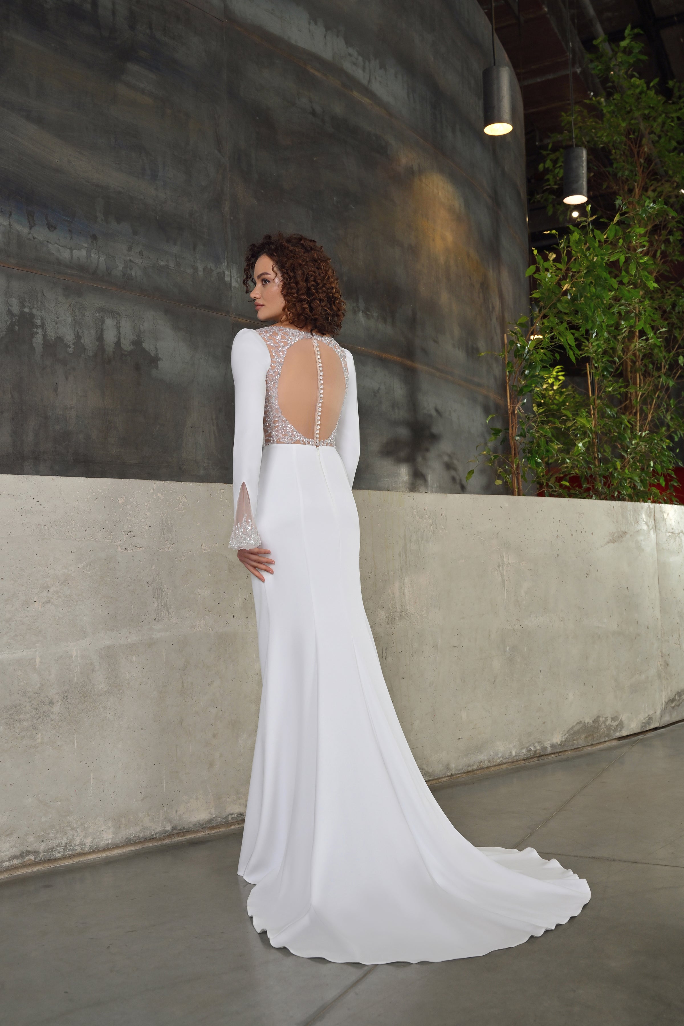 Long Sleeve Mermaid Minimalist Wedding Dress With Open Back HAREM's Brides Long Sleeve Mermaid Minimalist Wedding Dress With Open Back HAREM's Brides