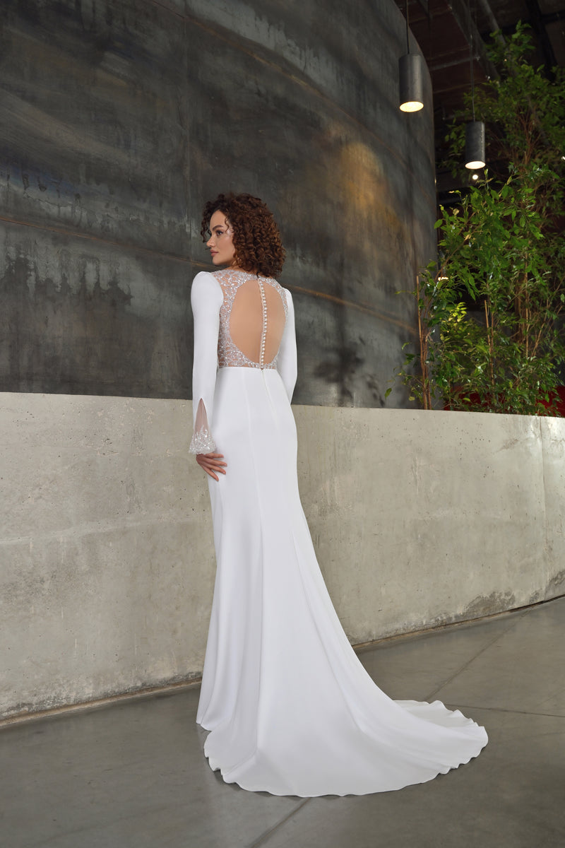 Long Sleeve Mermaid Minimalist Wedding Dress With Open Back HAREM's Brides Long Sleeve Mermaid Minimalist Wedding Dress With Open Back HAREM's Brides
