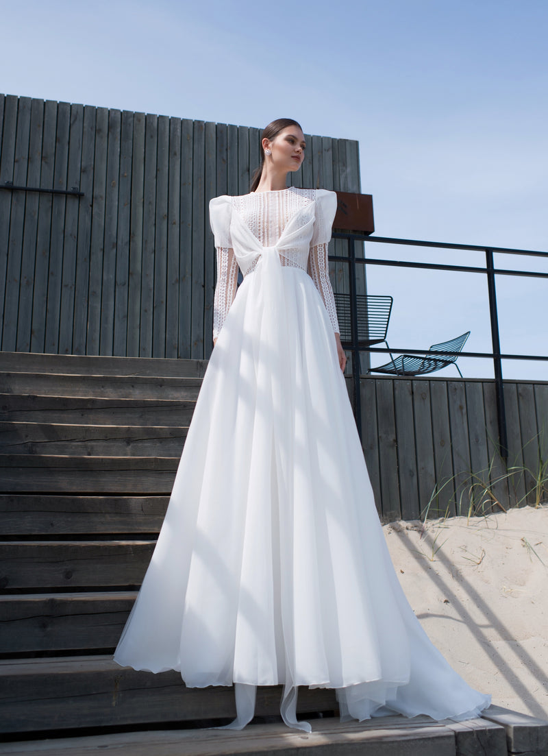 Modest Long Sleeve A-Line Organza Wedding Dress