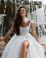 Stunning Shiny A-Line Wedding Gown with Straps and Thigh-High Slit