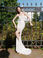 Strapless Glitter Midi Bridal Dress with a Slit