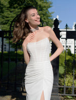 Strapless Glitter Midi Bridal Dress with a Slit