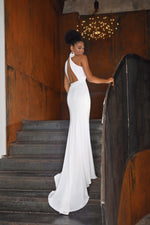 Halter Neck Open Back Mermiad Minimalist Bridal Silk Dress