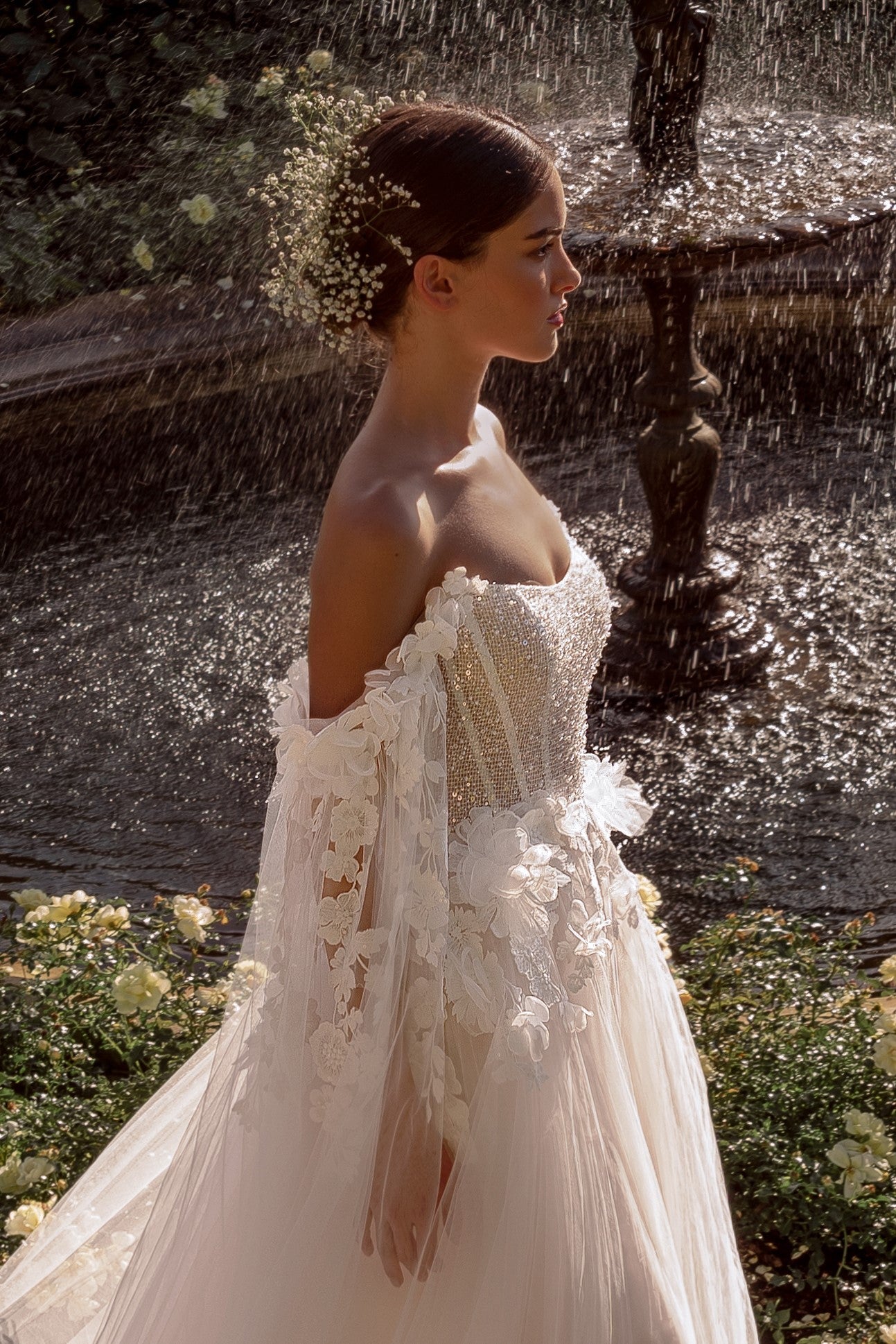 Princess Wedding Dress with 3D Flowers and Removable Wings HAREM's Brides Princess Wedding Dress with 3D Flowers and Removable Wings HAREM's Brides