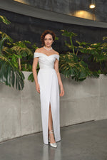 Off-the Shoulder Wrap Maxi Minimalist Bridal Dress