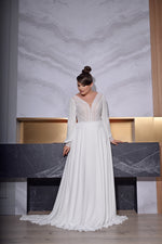 Vestido de novia bohemio de talla grande, manga larga, corte A