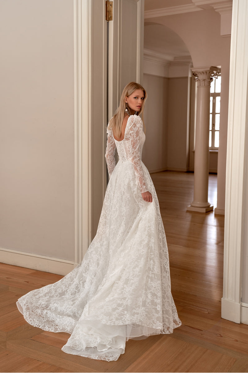Exquisite A-Line Long Sleeve Lace Wedding Dress HAREM's Brides Exquisite A-Line Long Sleeve Lace Wedding Dress HAREM's Brides