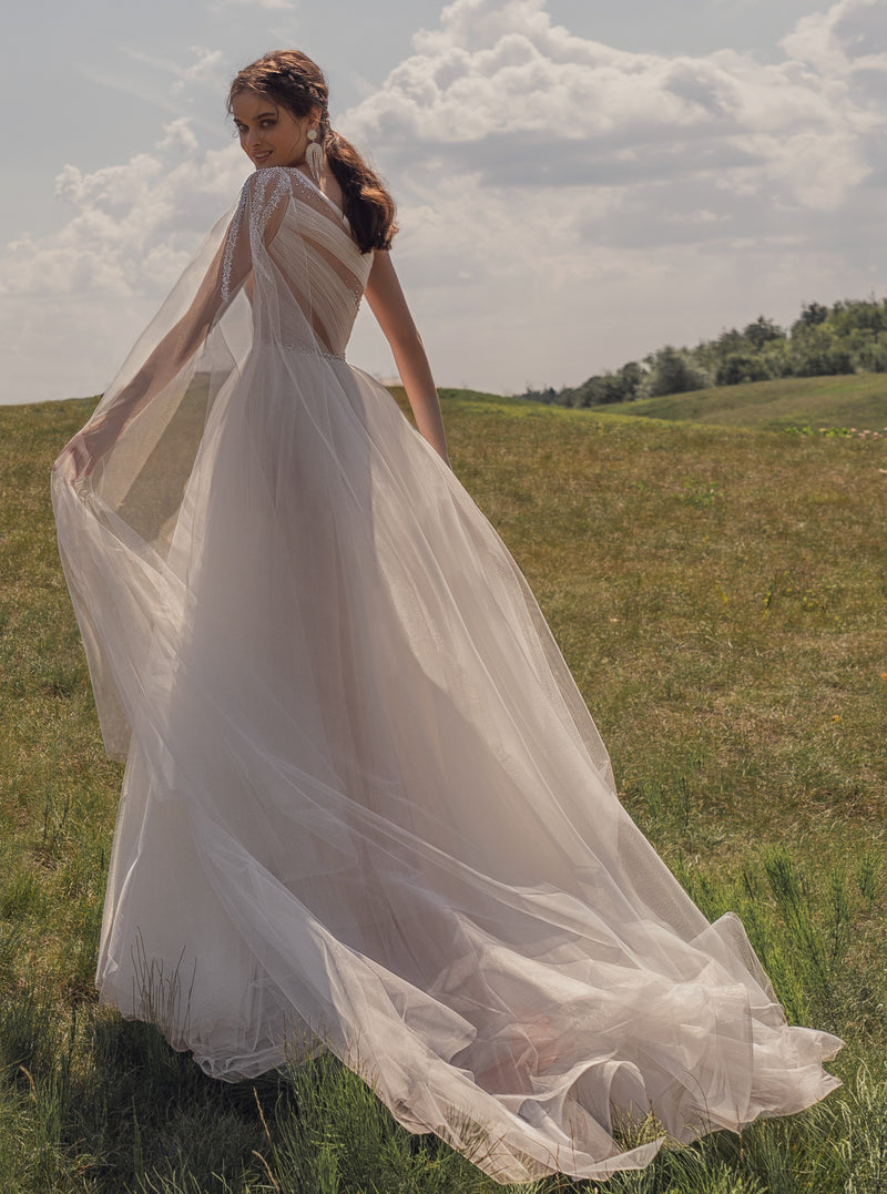 Robe de mariée trapèze asymétrique à une épaule de style hellénique