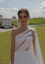 Robe de mariée trapèze asymétrique à une épaule de style hellénique