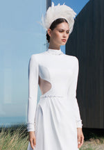 Elegant High-Neck Long Sleeve Sheath Wedding Dress