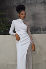One-Shoulder Halter Neck Asymmetric High Slit Bridal Dress
