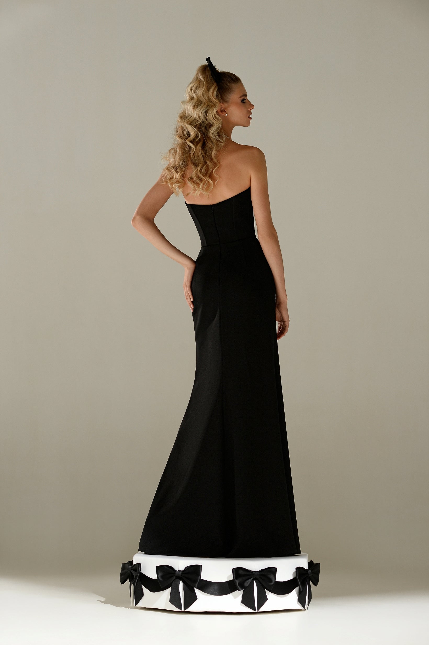Strapless Maxi Dress with High Side Slit and Bows – HAREM's Brides