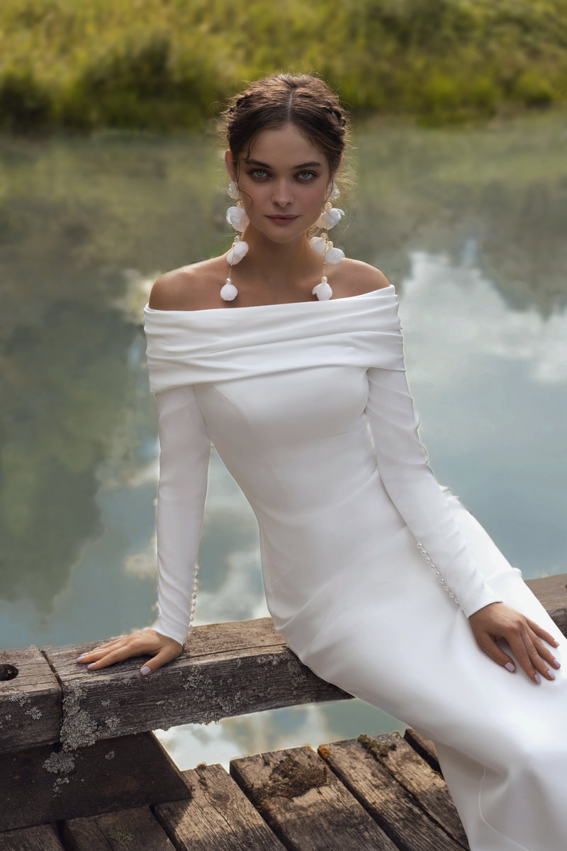 Minimalist Elegant Off-the-Shoulder White Dress – HAREM's Brides