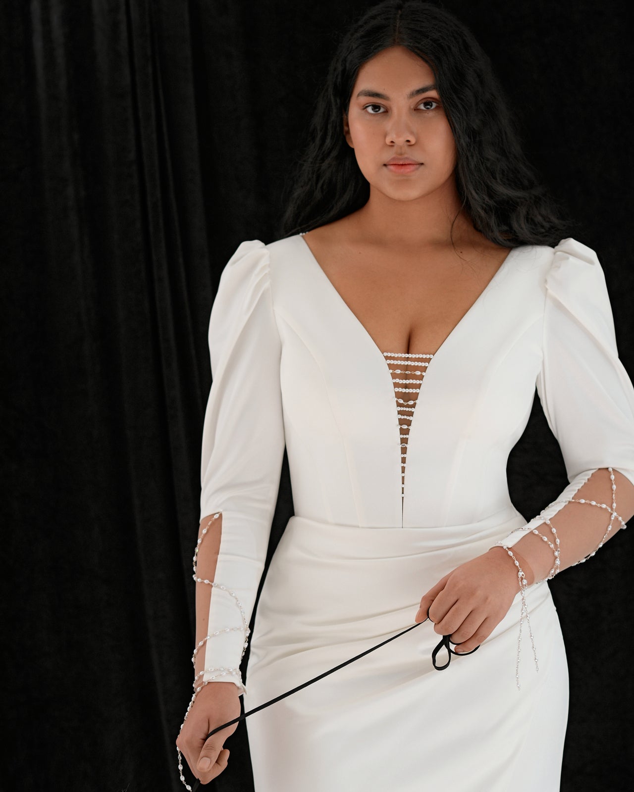 long sleeve deep v back dress Louisa Long Sleeve Slinky Maxi Dress / Black | MESHKI