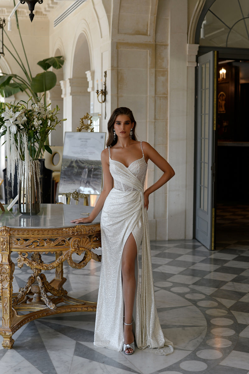 Modern Muse Glitter Spaghetti Strap Gown
