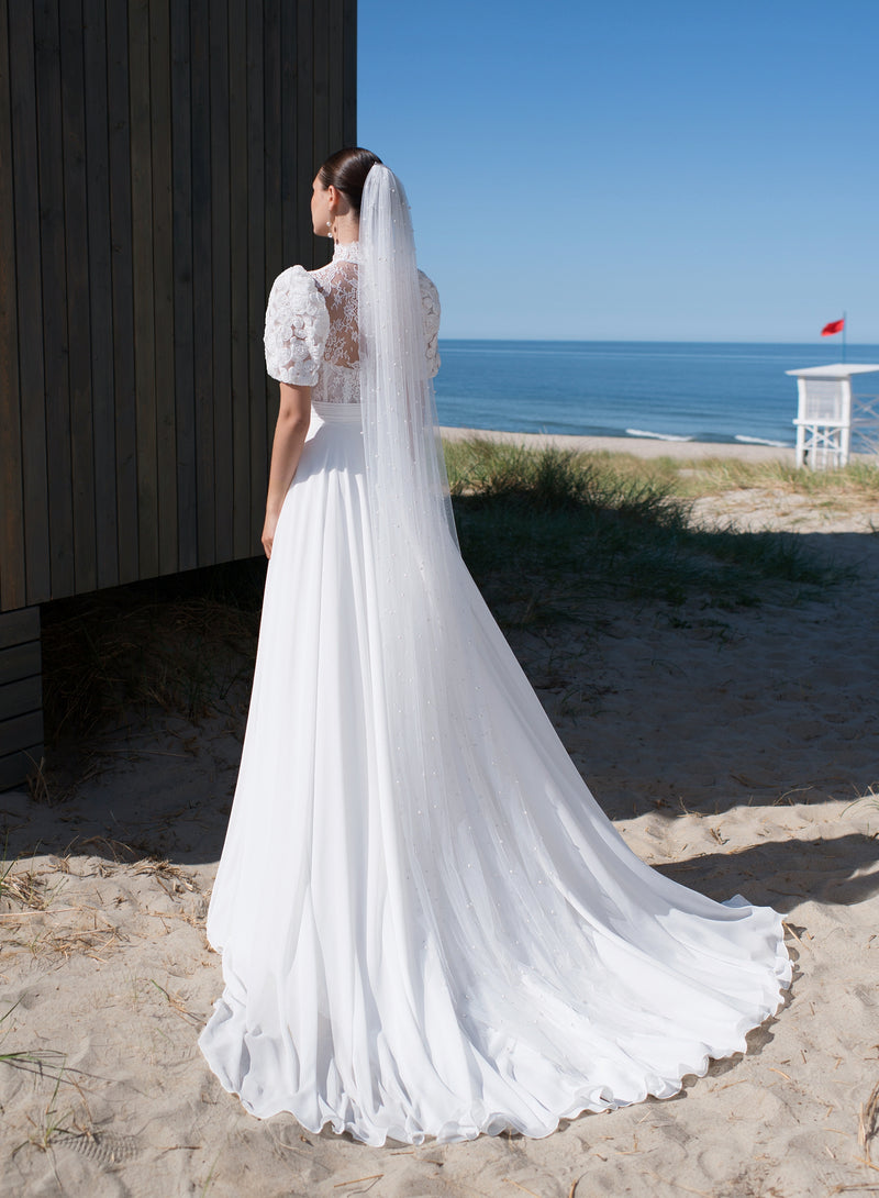 Exquisite Short Sleeve A-Line Wedding Dress with a Unique Top HAREM's Brides Exquisite Short Sleeve A-Line Wedding Dress with a Unique Top HAREM's Brides