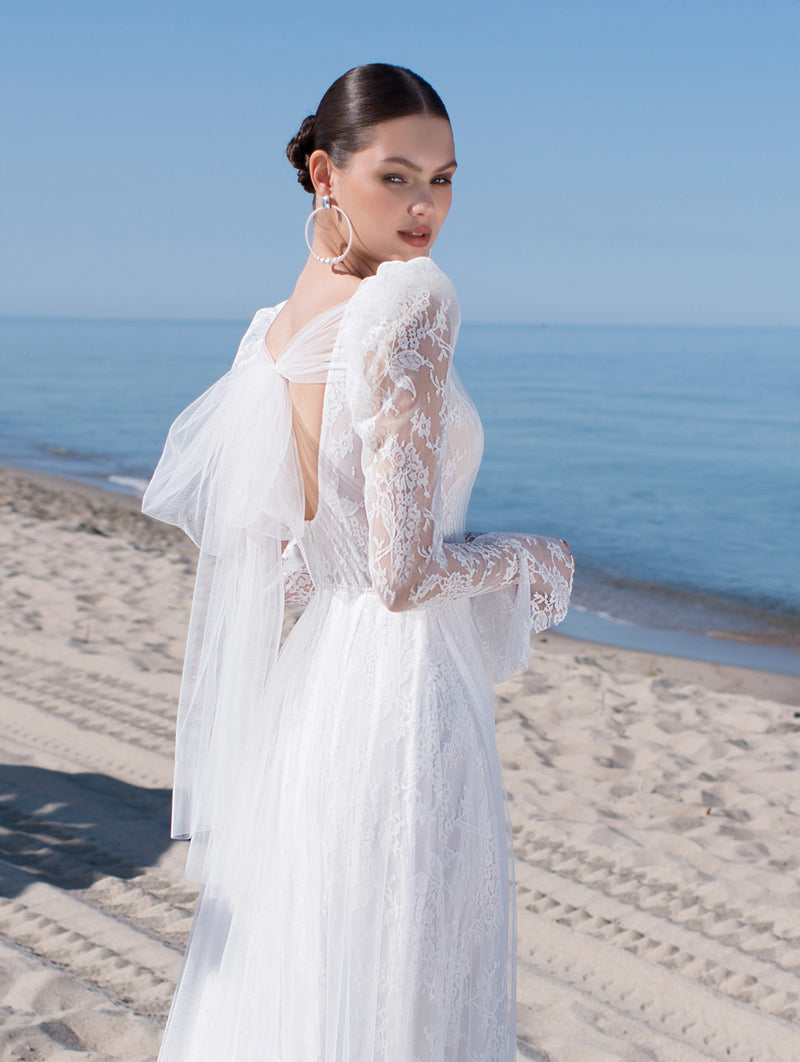 V-Neck A-Line Wedding Dress with Exquisite Long Lace Sleeves HAREM's Brides V-Neck A-Line Wedding Dress with Exquisite Long Lace Sleeves HAREM's Brides