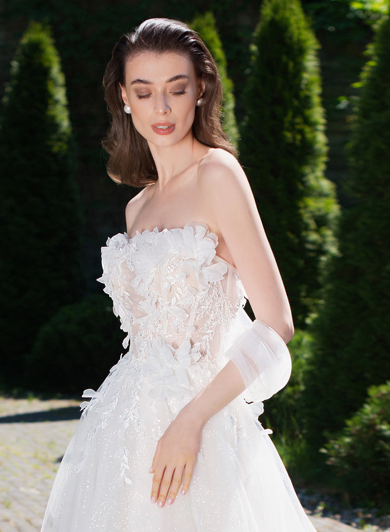 Robe de mariée romantique trapèze avec embellissement 3D