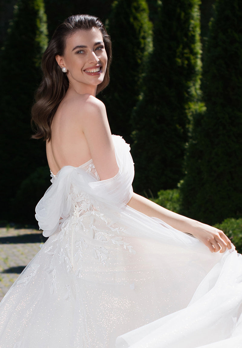 romantic wedding dresses A-Line Romantic Wedding Dress with 3D Embellishment – HAREM's Brides