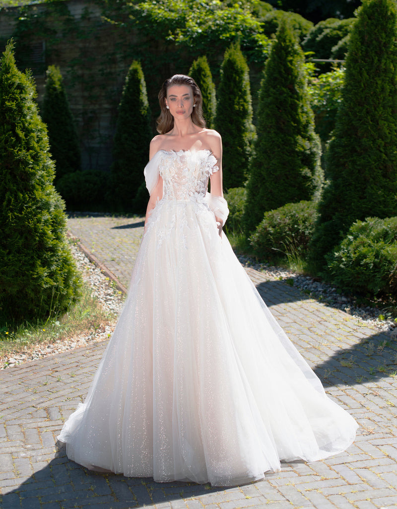 Robe de mariée romantique trapèze avec embellissement 3D