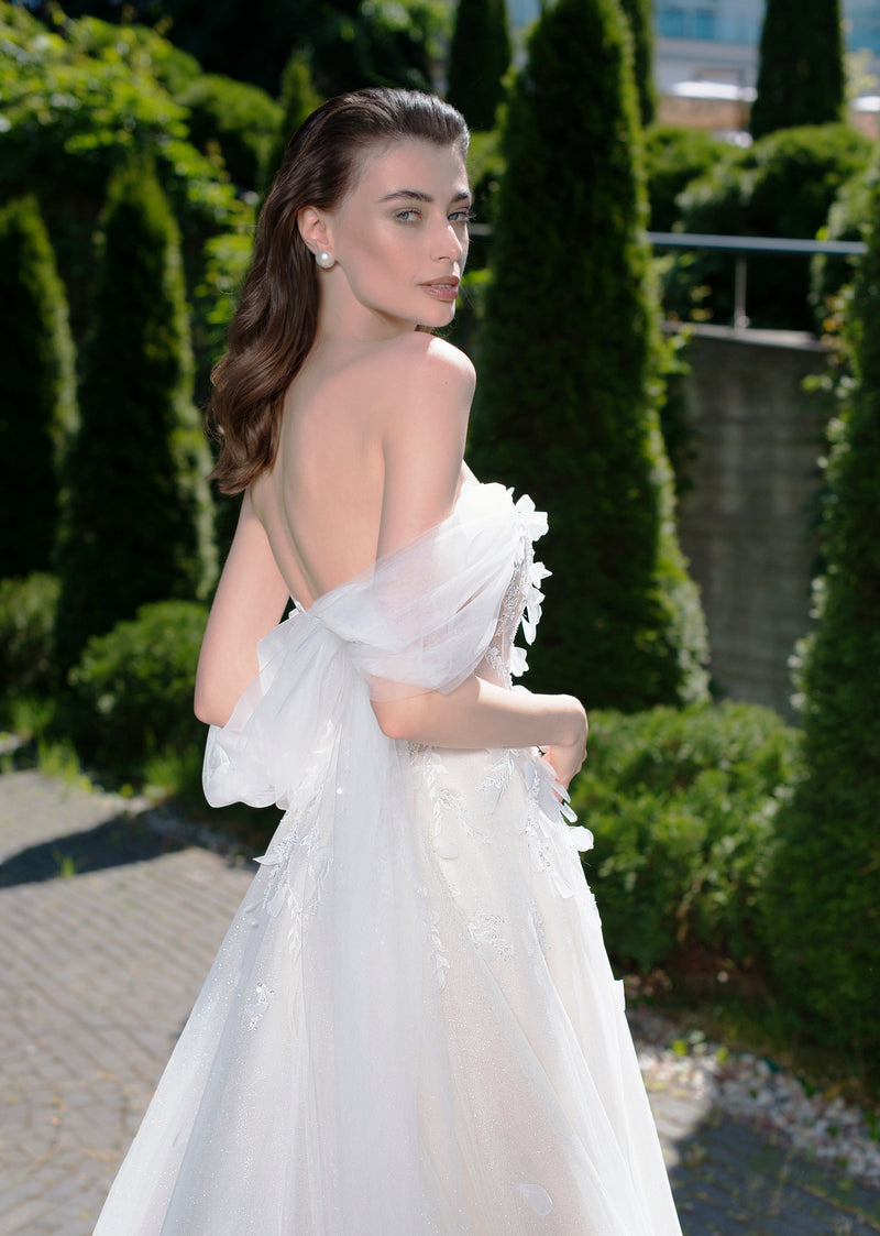 Robe de mariée romantique trapèze avec embellissement 3D