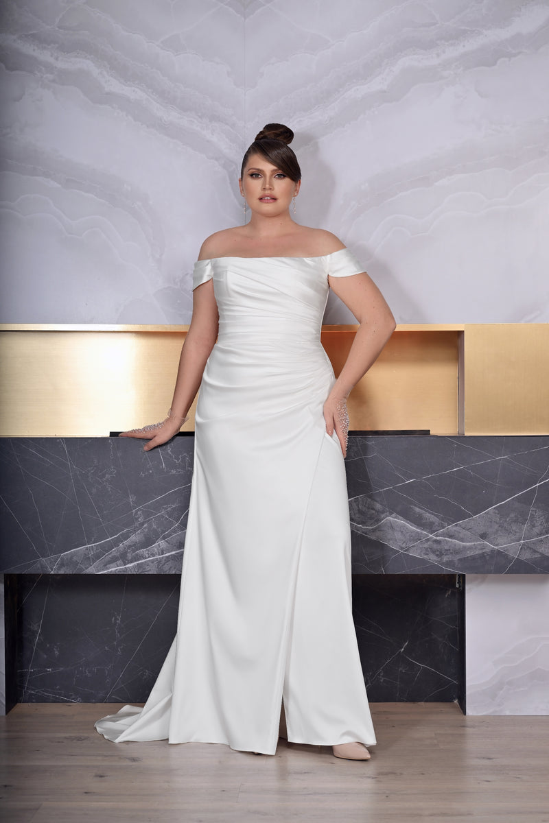 off shoulder white plus size dress Off-shoulder Mermaid Plus-Size Wedding Dress
