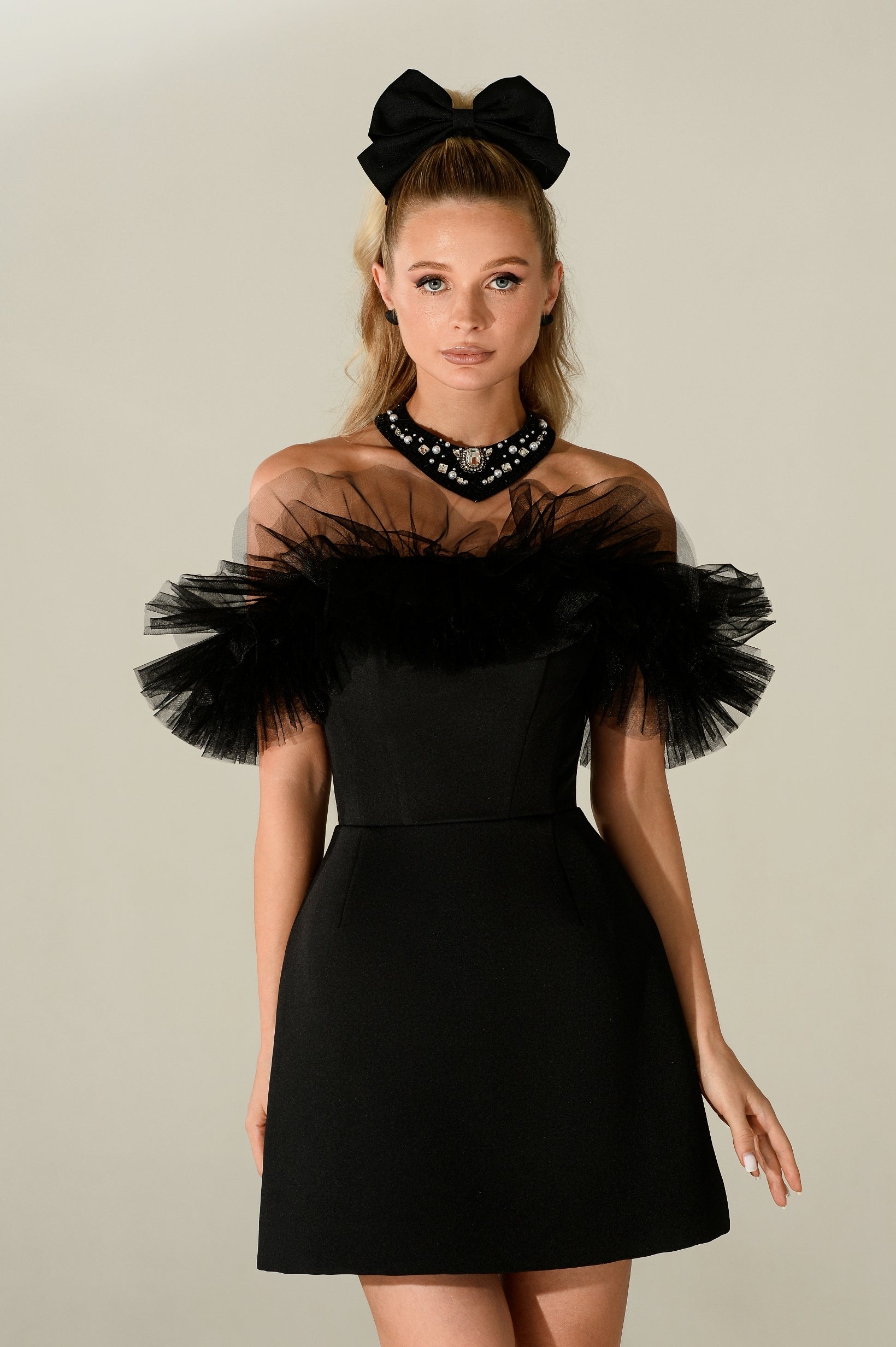Ruffled Strapless Black Mini Dress with Choker HAREM's Brides Ruffled Strapless Black Mini Dress with Choker HAREM's Brides