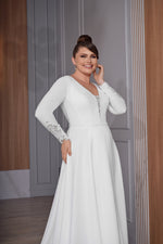 Long Sleeve A-Line Plus Size Wedding Gown