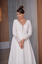 Long Sleeve A-Line Plus Size Wedding Gown