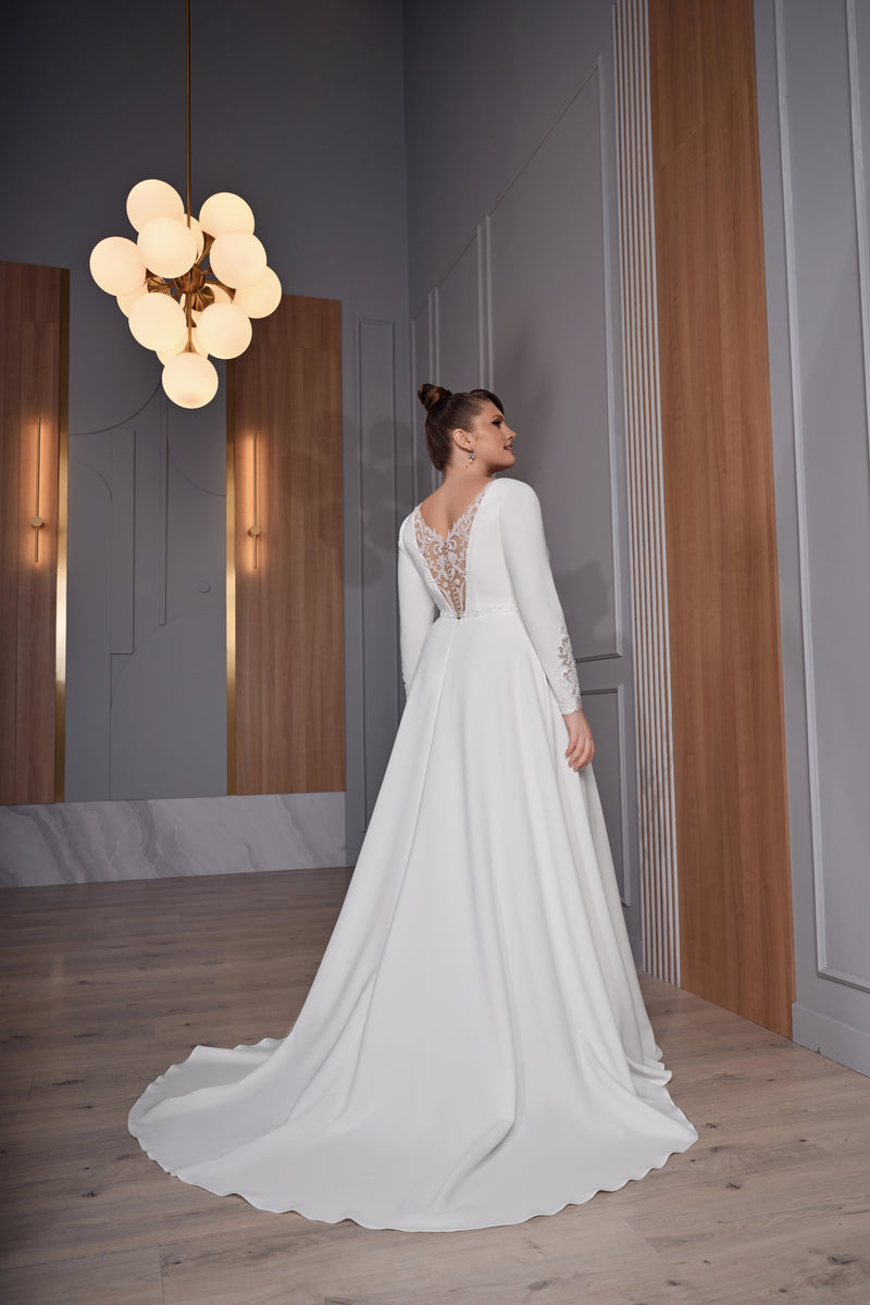 Long Sleeve A-Line Plus Size Wedding Gown