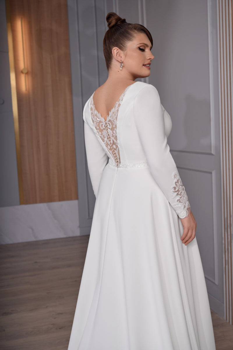 Long Sleeve A-Line Plus Size Wedding Gown