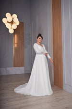 Long Sleeve A-Line Plus Size Wedding Gown