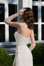 Strapless Glitter Midi Romantic Bridal Dress